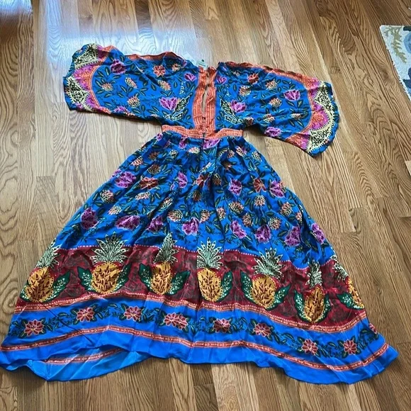 Farm Rio Blue Pineapple Garden Kaftan Maxi Dress Size XXS NWT - Picture 15 of 15